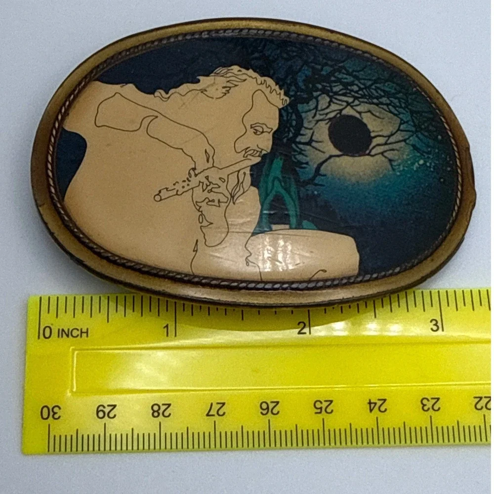 Vintage 1977 Pacifica Mfg JETHRO TULL Ian Anderson Flute Rock Music Belt Buckle